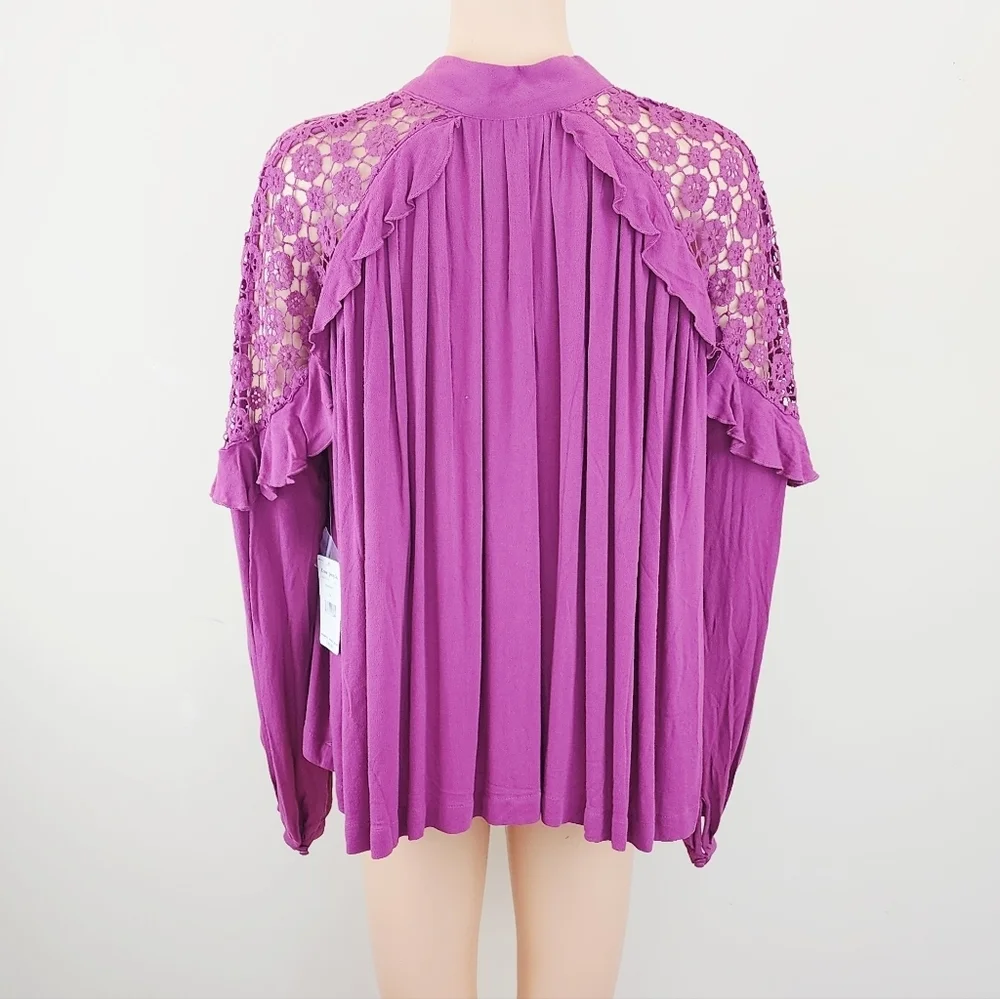 Free People Little Bit Of Love Raspberry long sleeve blouse